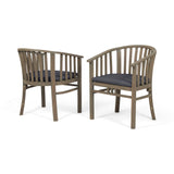 Outdoor Wooden Dining Chairs With Cushions (Set of 2)