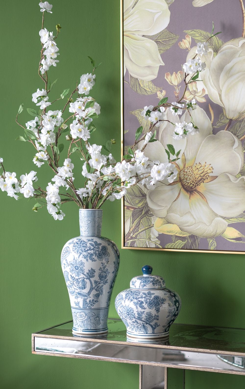Rectangular Console Table With Elegant Floral Design And Mirrored - Silver Multi