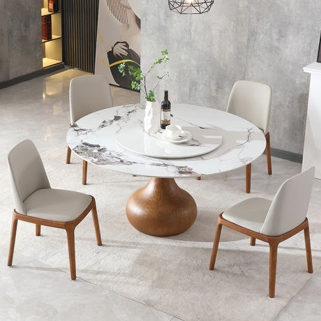 Round Modern Marble Dining Table (Table Only) - Walnut / White
