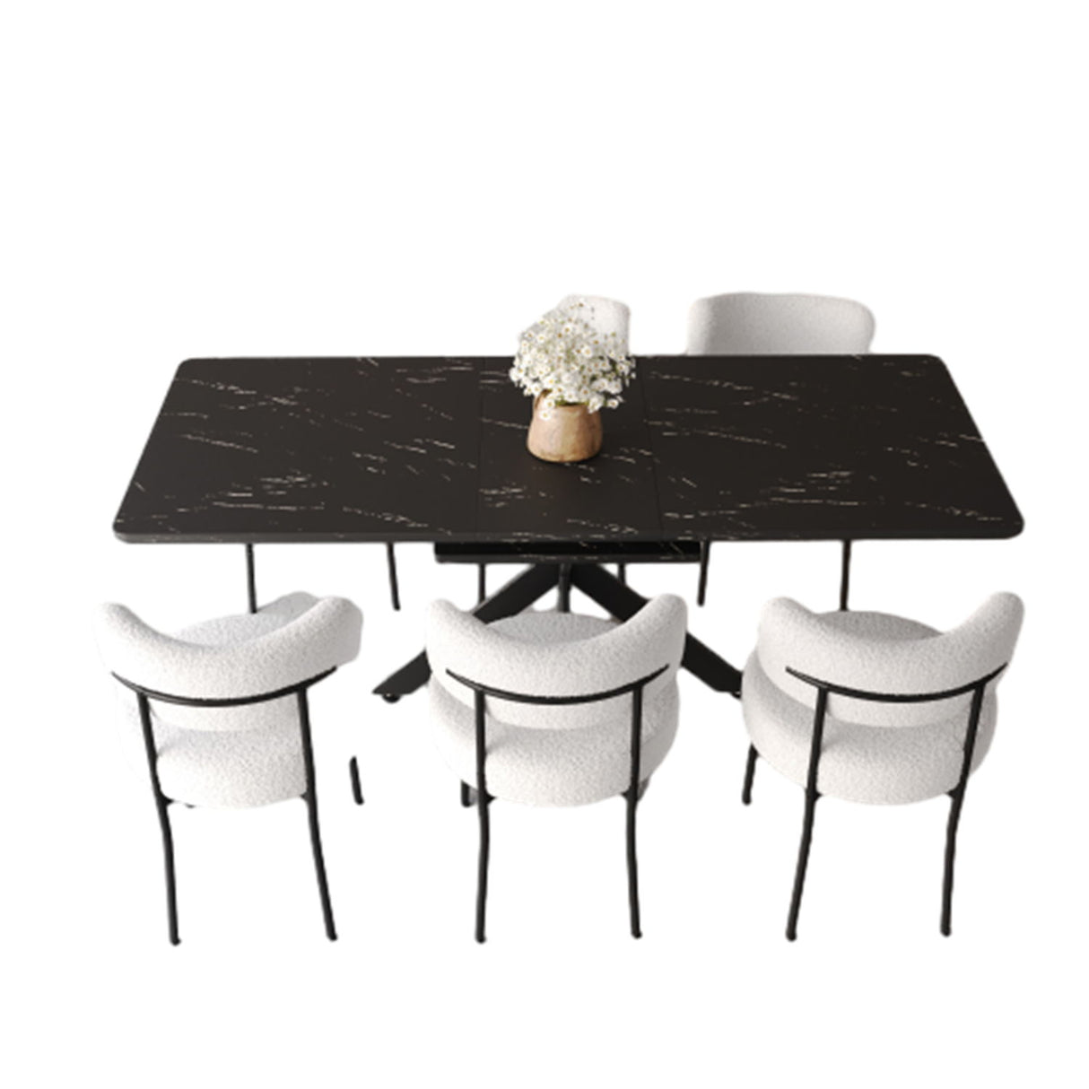 Extendable Dining Table Set With Curved Backrest Upholstered Chairs