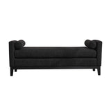 Elegant Upholstered Bench, Daybed, Ottoman With Wood Legs & 2 Bolster Pillows - Black Boucle