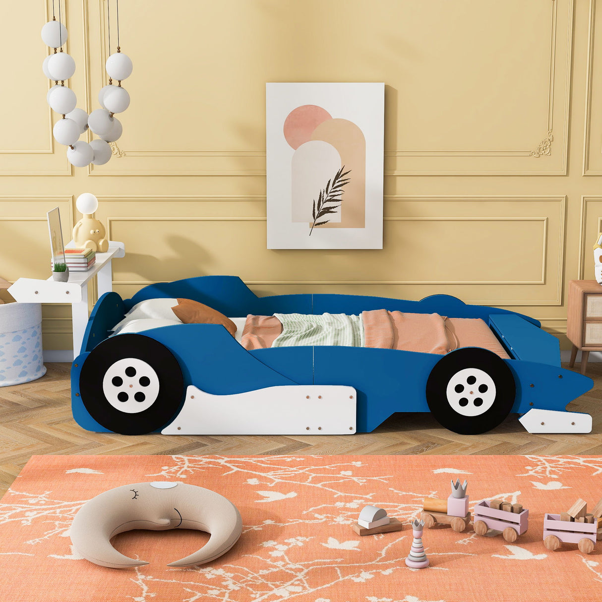 Race Car-Shaped Platform Bed With Wheels