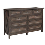 Rustic Storage Dresser With 9 Drawers And Silver Handle