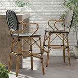 Outdoor Wicker And Aluminum French Barstools (Set of 2)
