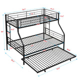 Twin Over Full Modern Metal Bunk Bed With Trundle - Black