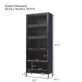 Modern Steel Display Cabinet With Glass Doors And LED Lights, 5 Tier Steel Barrister Bookcase For Home Or Office - Black