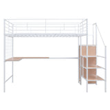 Loft Bed With Desk And Grid, Stylish Frame With Lateral Storage Ladder And Wardrobe