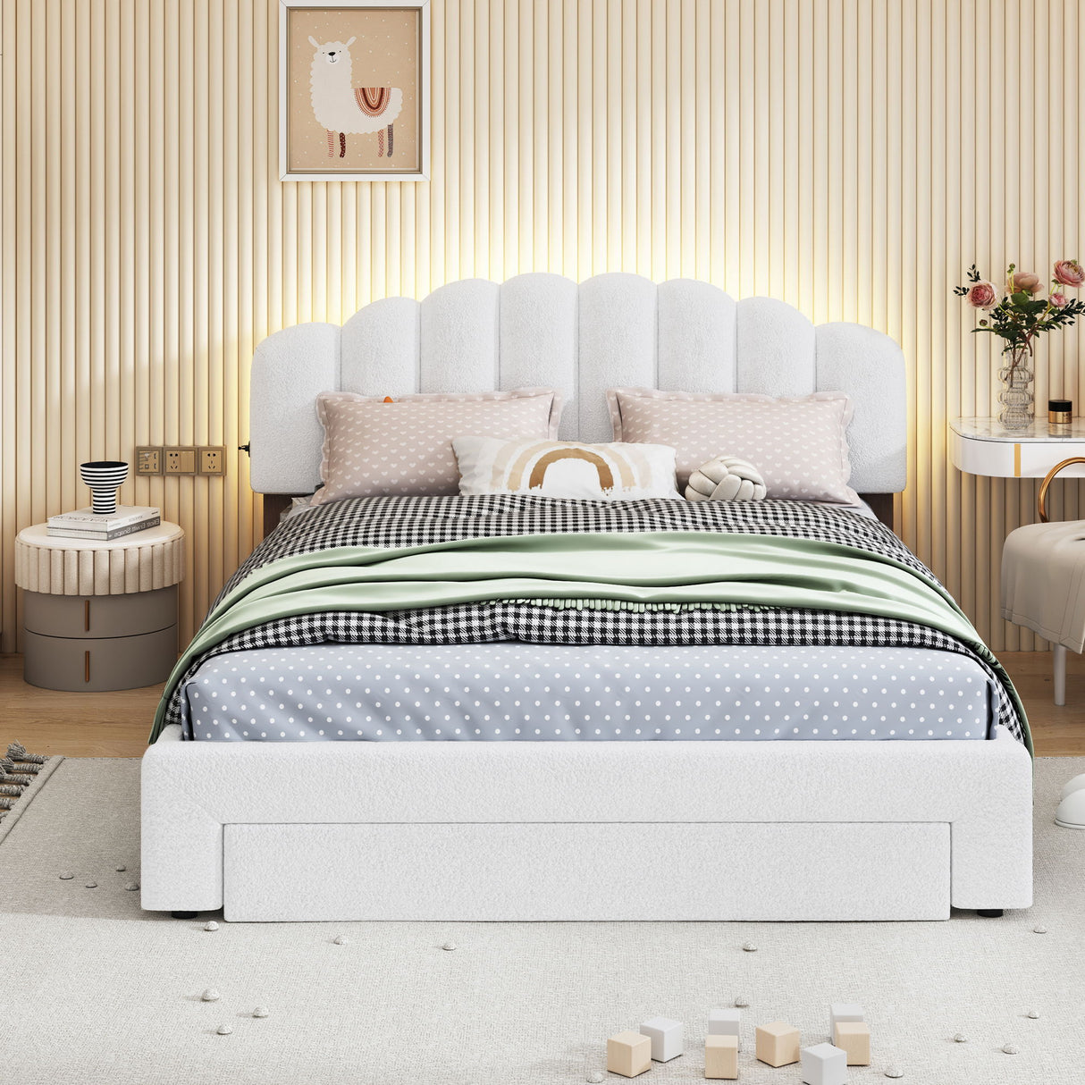 Upholstered Platform Bed With Drawer