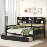 Daybed, Wood Slat Support, With Bedside Shelves And Two Drawers