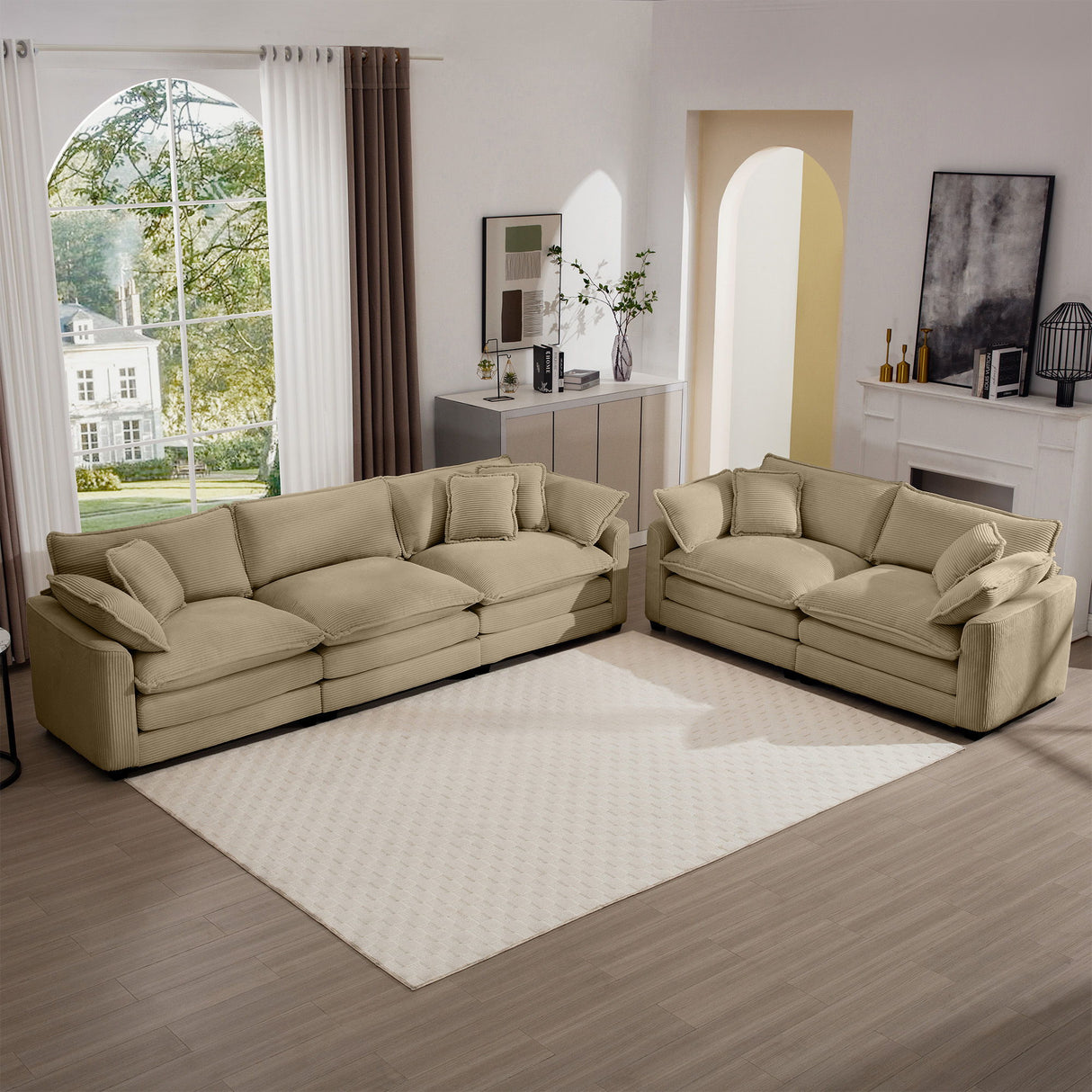 Elegant Corduroy Oversized Sectional Sofa Set With Deep Seats And Flexible Layout