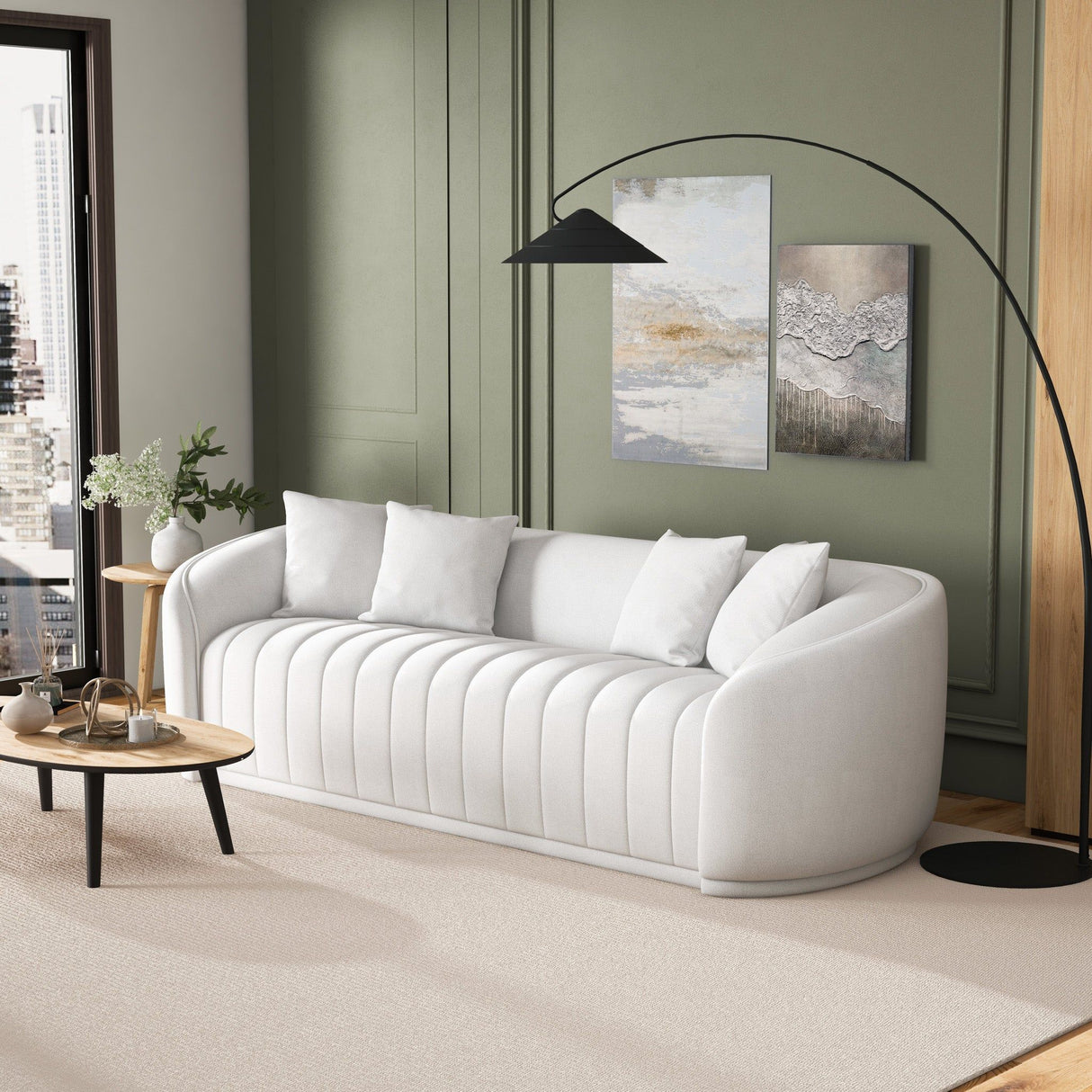 Markus - Mid-Century Modern Luxury Tight Back Couch - White