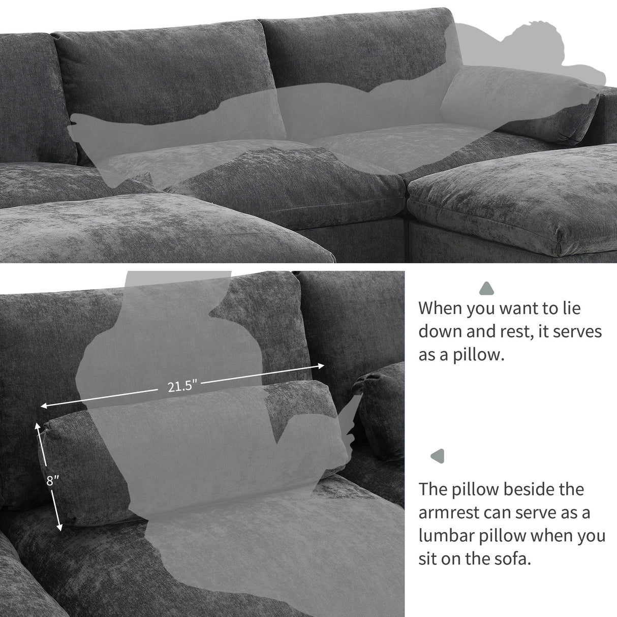 Modular Sectional With Storage Pockets, 5 Seat U Shaped Couch Set With Pillows, Free Combination Modern Cloud Sofa With 2 Movable Ottoman