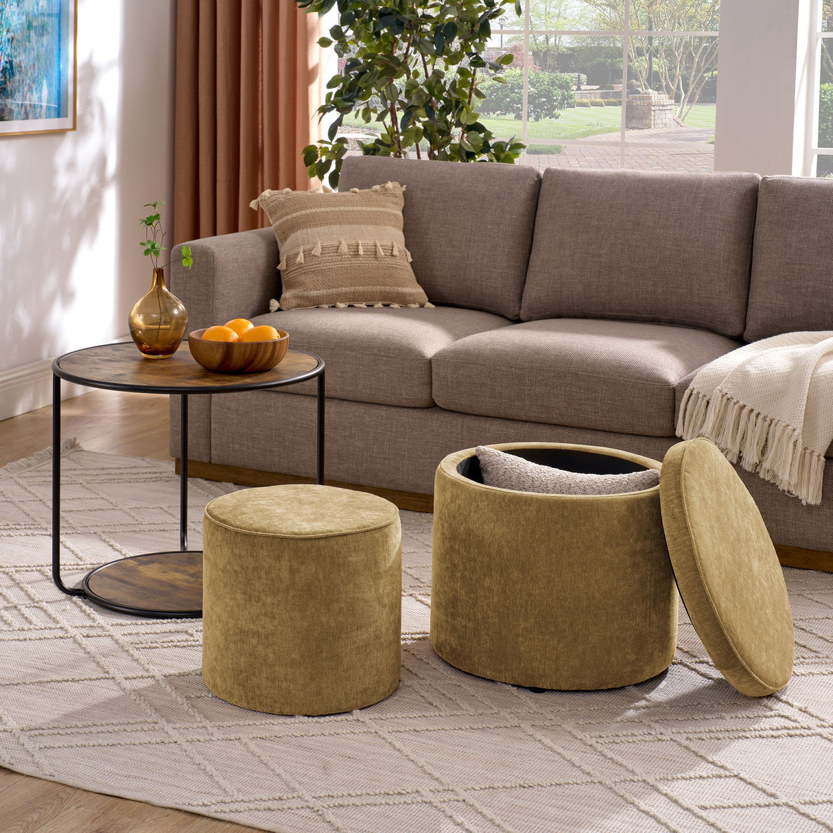 Multi Functional Ottoman And Table Set With Drum Stool
