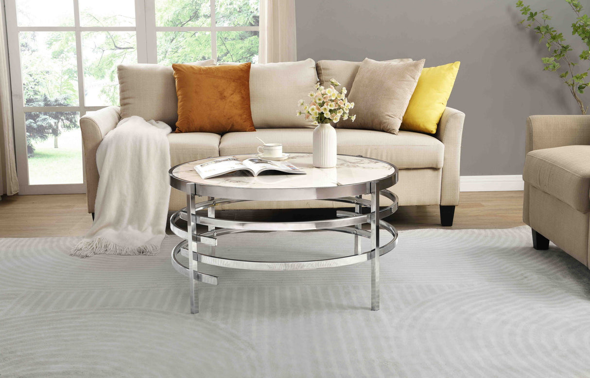 Elegant Round Table With Sintered Stone Top & Sturdy Metal Frame