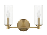 Regal - Double Light Vanity With Clear Ribbed Satin - Antique Brass / Clear
