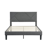 Upholstered Platform Bed Frame With Headboard, Wood Slat Support
