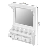 Floating Makeup Vanity With Big Mirror, Wall Mounted Storage Vanity With Drawers, Pockets & Hooks, Space Saving Decorative Home Organizer - White