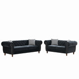 Chesterfield 3 And 2 Seater Velvet Upholstery Sofa With Roll Armrest & Nailhead Fabric Couch