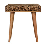Leopard Velvet Tray Style Footstool - Brown Oak