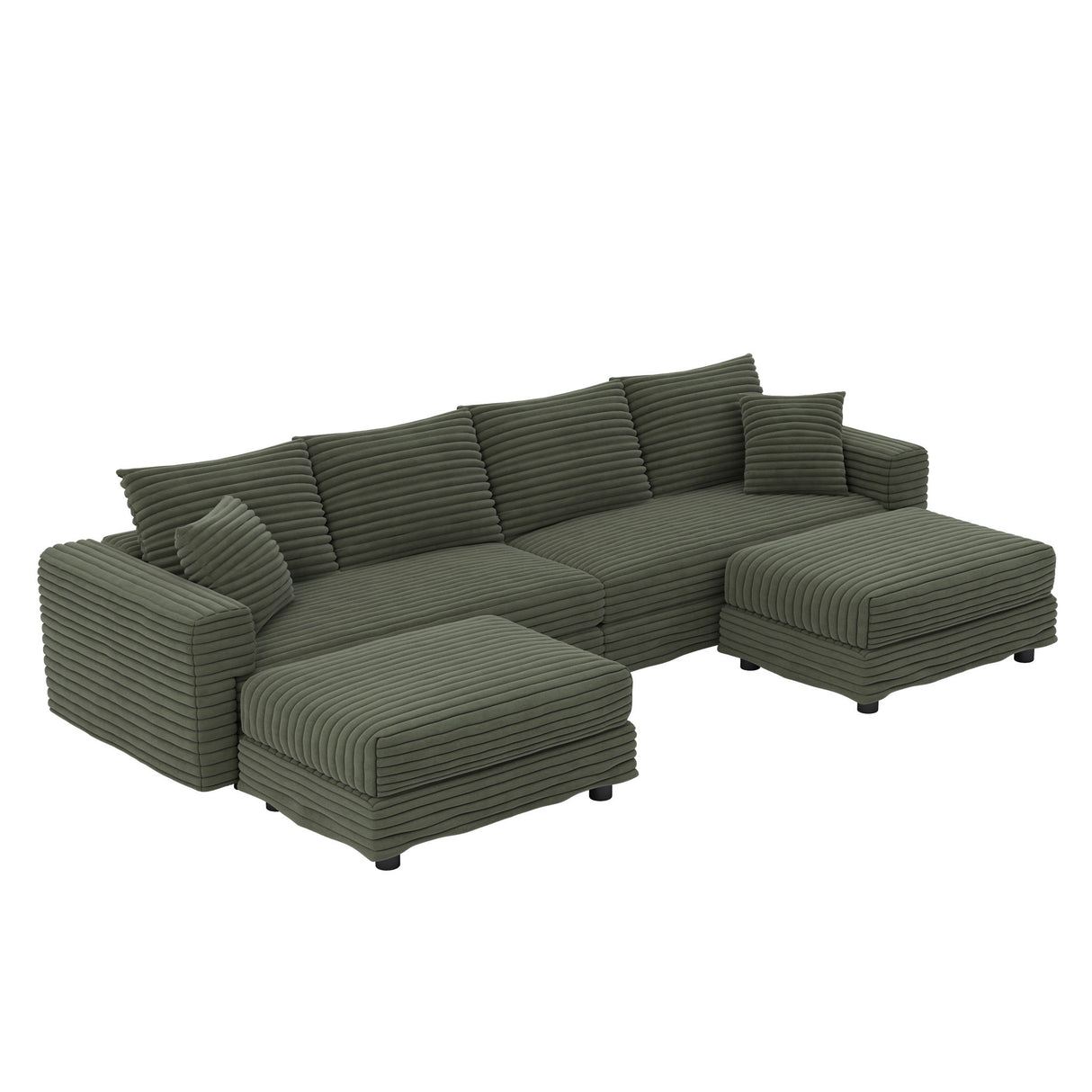 Deep Seat Convertible Sofa With Soft Pillows And Ottomans