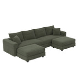 Deep Seat Convertible Sofa With Soft Pillows And Ottomans