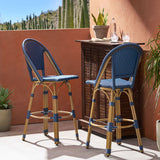 Outdoor Rattan And Aluminum French Barstools (Set of 2)