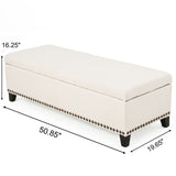 Upholstered Storage Ottoman With Nailhead Trim - Beige