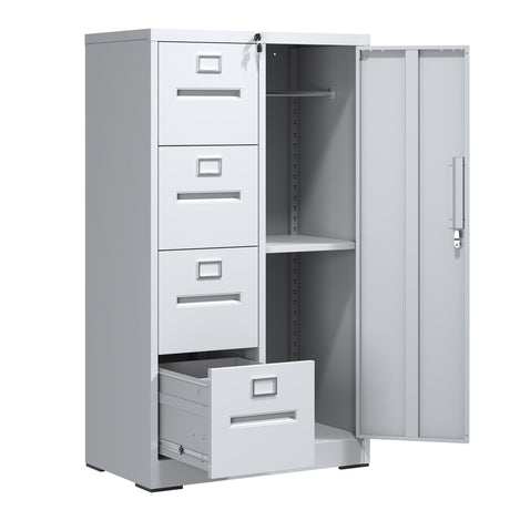 Metal Storage Vertical Filing Cabinet With Lock, 4 Drawers, 1 Door, Steel Construction, School / Office Use