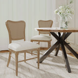 Classic Retro Dining Chair (Set of 2) With Rattan Backrest - Dark Brown / Beige