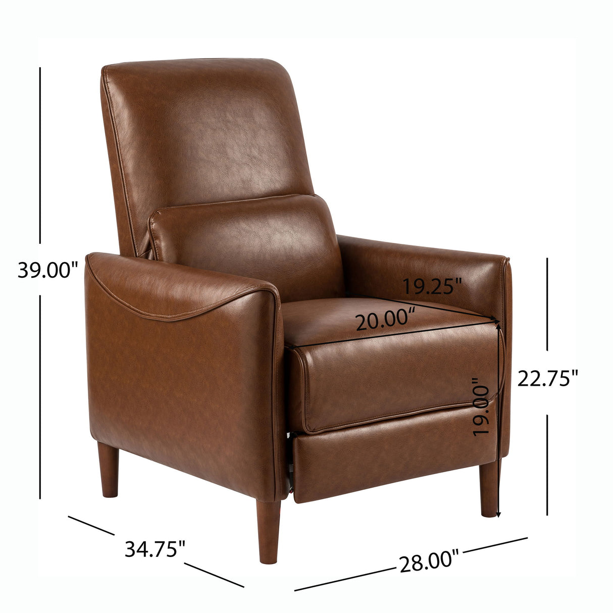 Upholstered Push Recliner Chair With Rubber Wood Legs For Living Room