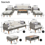 6 Pieces All Weather Sofa Set, Outdoor Rattan Sofa With Double Cushions