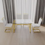 Modern Glass Dining Table Set For 4 With Golden Plating Legs And Chairs - Transparent