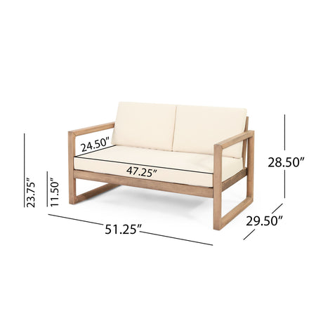 4 Pieces Acacia Wood Patio Furniture Set, Outdoor Furniture With Coffee Table, Patio Conversation Set Deep Seating With Soft Cushion, Porch Chairs For Backyard Porch Balcony - Brown Wash / Beige