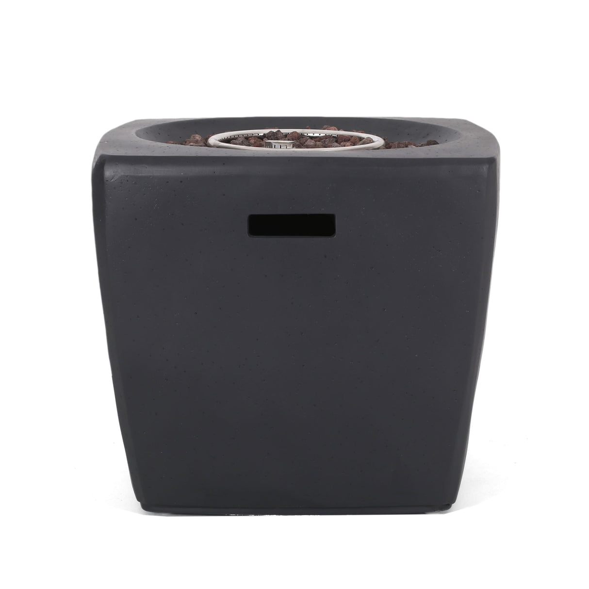 Outdoor Lightweight Concrete Square Fire Pit 40, 000 Btu With Built In Tank Storage - Dark Gray