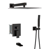 Wall Mounted Square Shower System With Waterfall Tub Spout And 12" Shower Head - Oil-Rubbed Bronze