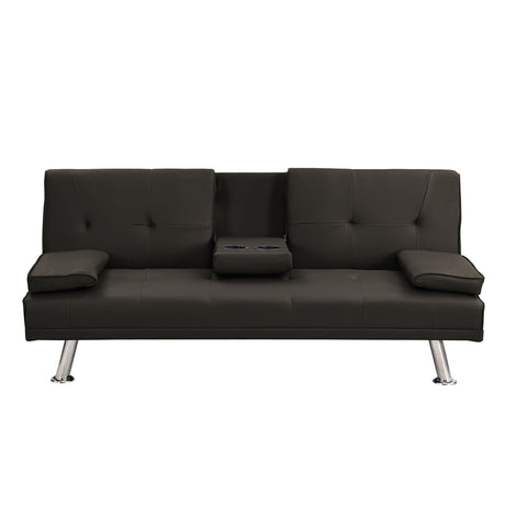 Modern Sofa Bed With Armrest 2 Holders, Wood Frame & Stainless Leg
