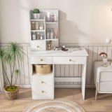 Dressing Table With Movable Mirror And LED Light, 5 Drawer Storage Organizer - White