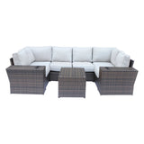 Outdoor Wicker Sectional With Weather Resistant Cushions And Table