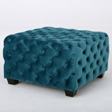 Unwind Upholstered Square Ottoman With Button Tufted Diamond Stitch - Teal