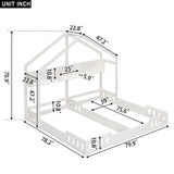 Twin Size Platform Bed With Shared Design, Guardrails, And Built In Shelves - Creamy White