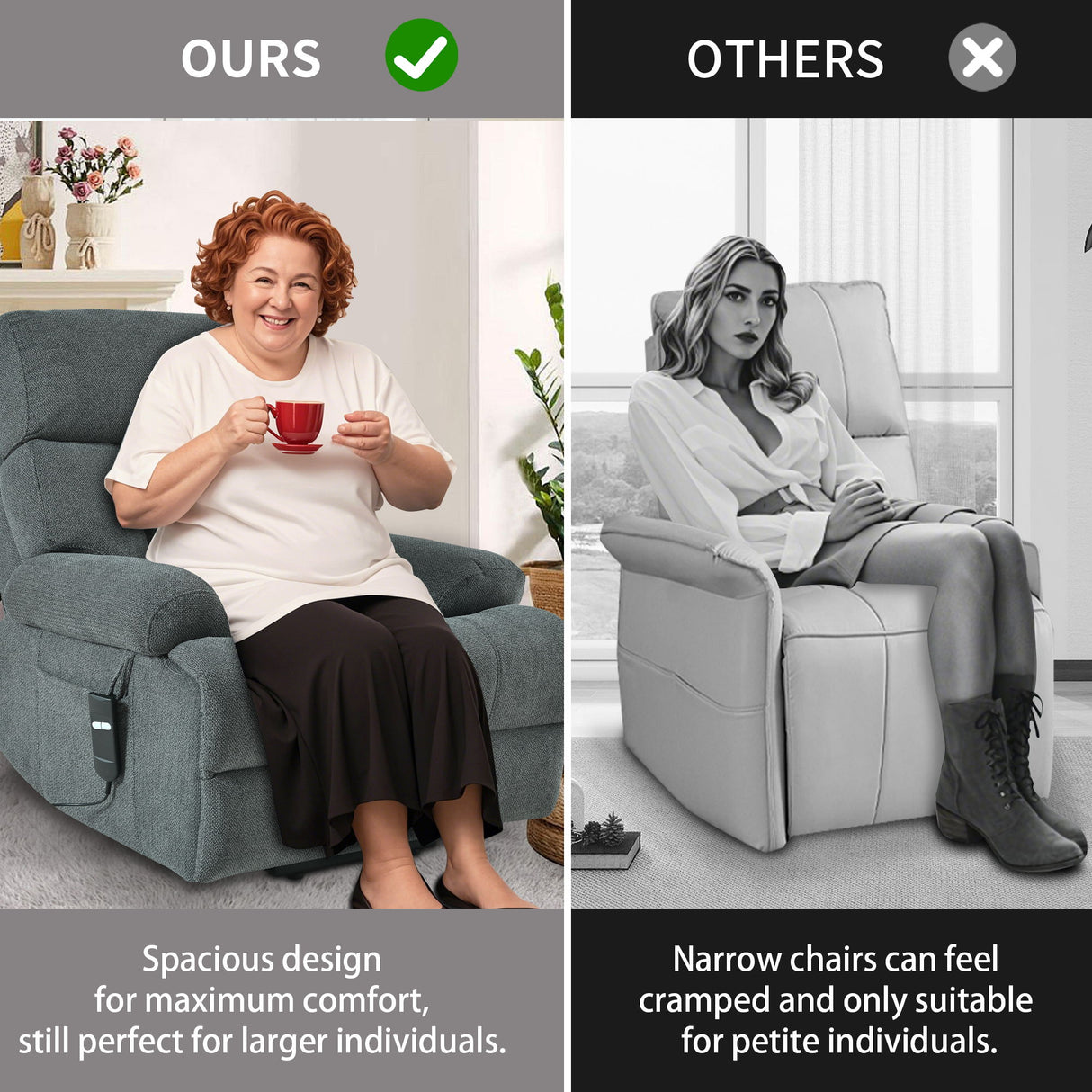 Oversized Power Lift Recliner Chai With Remote Control, Side Pocket, Spacious Seat