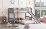 Twin Over Twin Classic Bunk Bed With Slide And Ladder - Gray