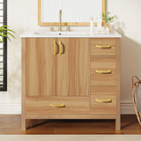 36" Bathroom Vanity, 2 Soft Close Doors, 4 Soft Close Drawers, Adjustable Shelf, Storage Cabinet - Acacia Wood