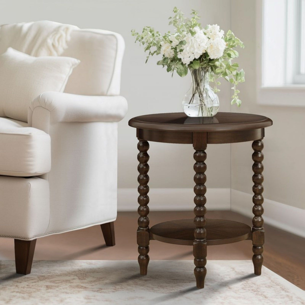 Philippe - Round End Table With Shelf - Brown