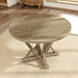 Modern Farmhouse Round Dining Table Solid Wood Rubberwood Antique Finishing Rustic Look Distressed Look Wire Brushed For 4 Seaters - Grayish Brown