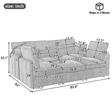 Modern Modular U-Shaped Sofa Bed With Movable Ottoman, USB Ports, Phone Holder