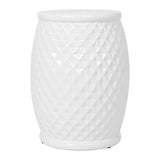 Glazed Ceramic Drum Stool Indoor / Outdoor Side Table Ceramic - White