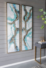 Elongated Modern Abstract Oil Painting, Rectangle Framed Wall Art (Set of 2) - Multicolor