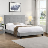Full Size Upholstered Platform Bed Frame With Tufted Headboard, Strong Wood Slat Support - Gray