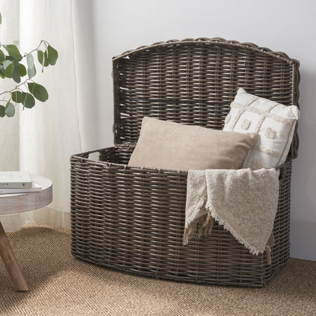 Joseph - Rectangular Curve Resin Woven Wicker Trunk With Handles Multi Purpose Storage - Walnut Brown